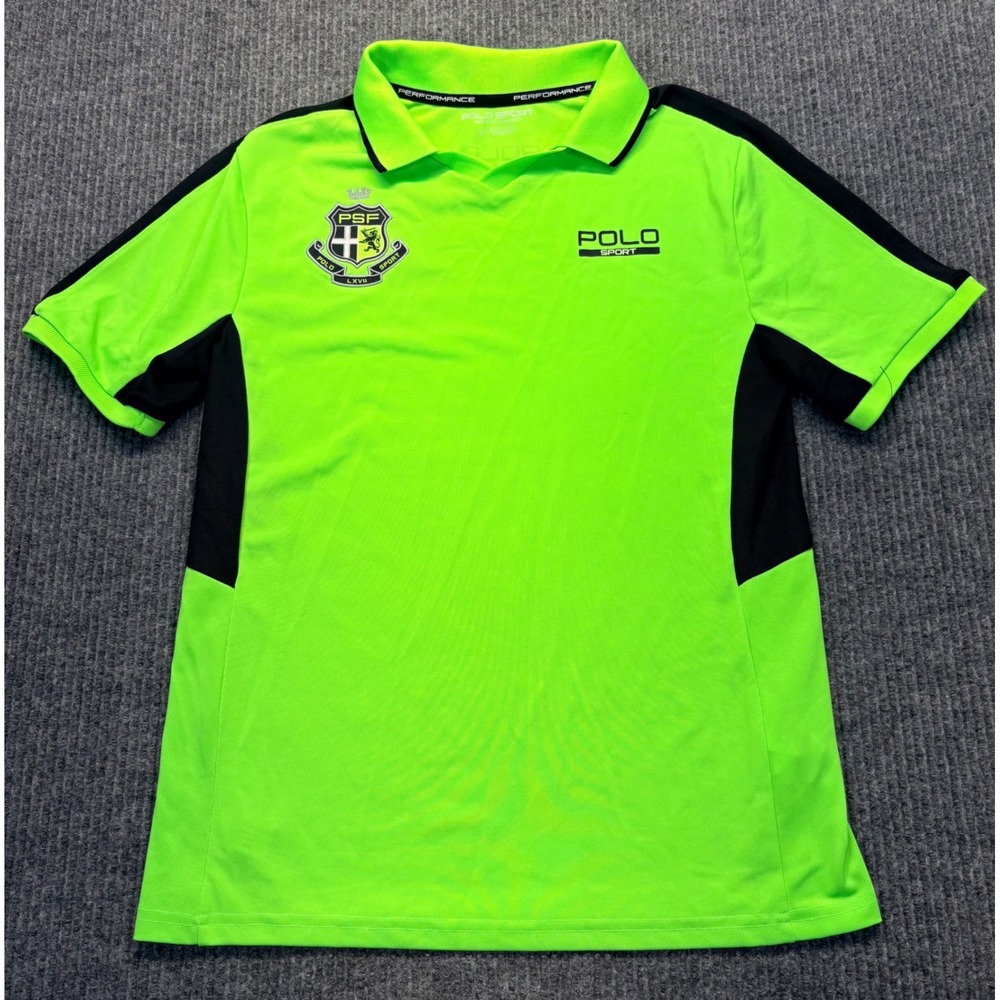 Polo Sport Ralph Lauren Mens Performance Shirt Neon Green Black Crest Large